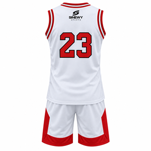 Ensemble de maillots de basket-ball SINEWY blanc et rouge 23, sublimé, respirant, unisexe, vêtements d'équipe pour adultes - Product Image 2