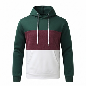 Sweat à capuche trois panneaux pour homme avec section poitrine moyenne chinée, capuche contrastante à cordon de serrage et poche frontale - Product Image 2
