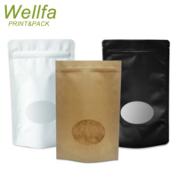 Sachet Doypack Personnalisé en Papier Kraft Mat Noir et Blanc avec Fenêtre Ovale, Fermeture Éclair, Refermable pour Aliments, Café, Thé, Snacks