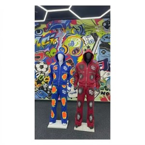 Conjunto Deportivo de Dos Piezas para Hombre, Ligero, de Invierno, Holgado, Transpirable, con Forro de Felpa de Algodón, Estampado Informal, con Capucha - Product Image 4