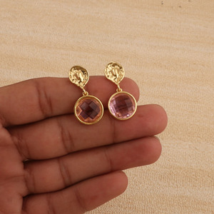 ต่างหูโรสควอตซ์ทรงหยดน้ำ งานแฮนด์เมดชุบทอง ดีไซน์โดดเด่นสำหรับเธอ - Product Image 3