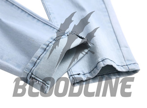 Jean en denim noir coupe droite pour homme BLOODLINE, décontracté, taille mi-haute, en coton, broderie florale, style automne - Product Image 6