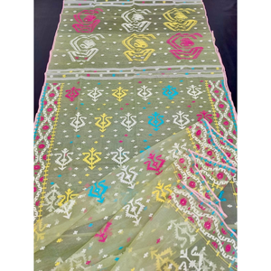 Sari Jamdani en coton imprimé numérique traditionnel confortable pour femme, idéal pour les fêtes, avec protection solaire et séchage rapide - Product Image 1