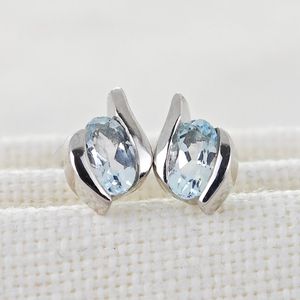 Sterling Silver Aquamarine <b>Earrings</b> <b>Blue</b> <b>Studs</b> March Birthstone Jewelry For Women - Product Image 6