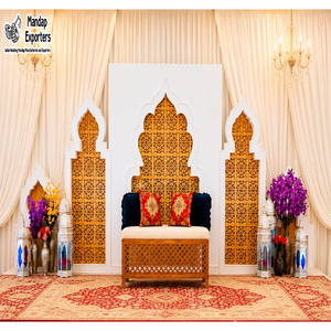 Exclusive Wooden Arches for Modern Weddings Traditional Walima Stage <b>Backdrop</b> Wooden Arch Modern White And <b>Gold</b> Wooden Arches - Product Image 1