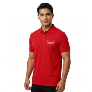 <b>Red</b> Men's Cotton for Shirt Short Sleeve Digital Printed Logo Formal Breathable Knitted <b>Fabric</b> Solid Regular Fit - Product Image 2