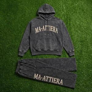 Conjunto de Sudadera con Capucha y Pantalones Jogger para Hombre, Lavado Ácido, Negro, Algodón y Felpa, Estilo Urbano, Talla Grande, OEM, Venta al Por Mayor - Product Image 6