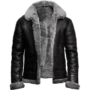 Chaqueta de piel de oveja de fabricante para hombre cálida de invierno de alta calidad chaqueta de cuero negro para hombre chaqueta de invierno forrada - Product Image 1