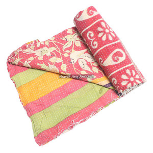 Vintage Kantha <b>Quilt</b> - Indian Tribal Kantha <b>Quilts</b>- Vintage Cotton Bed Cover <b>Throw</b> -Old Sari <b>Throw</b> Indian Reversible Hand Stitch - Product Image 4