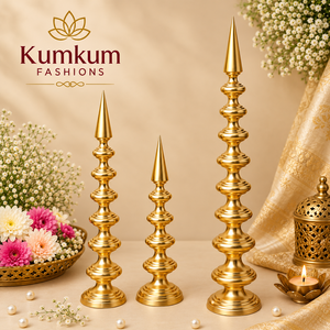 Supports à étages et sommets coniques pointus faits à la main en Inde, support Urli doré élégant pour la maison, décoration de Noël, de mariage, centre de table - Product Image 1