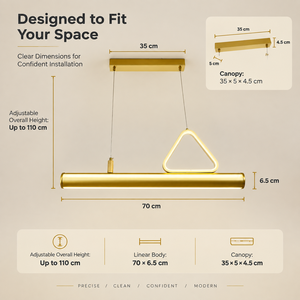 Lámpara Colgante LED Lineal Moderna de Metal Dorado, 40W 60W 3000K Blanco Cálido Ajustable, para Comedor, Isla de Cocina - Product Image 2