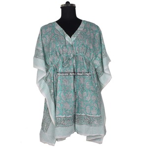 Vestido Kaftán 100% Algodón para Mujer, Estampado a Mano, KFCS028, Ligero, Informal, para Ocasiones Especiales, Vestido Corto - Product Image 1