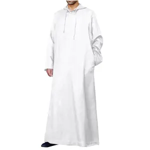Thobe pour hommes, vêtements arabes islamiques, kaftan musulman, robe décontractée à capuche, jubba à manches longues - Product Image 4
