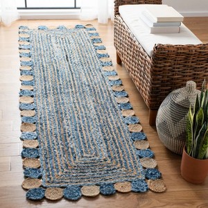 Braided Jute Area <b>Rug</b> Rectangle Geometric Pattern <b>Thin</b> Low Pile Reversible Eco Friendly Non-Slip Dry Clean Hallway Use - Product Image 2