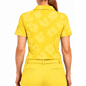 Polo de Golf de Manga Corta para Mujer, Color Amarillo Brillante, Estampado Floral, Deportivo, Personalizable, Transpirable, Venta al Por Mayor - Product Image 2