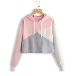 Nouveau style – Sweat-shirt court pour femme, décontracté, à manches longues, gris, rose, blanc, tricoté, pour l'automne - Product Image 1