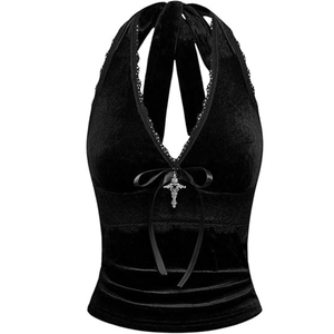 Women's Y2k Gothic Goth Halter Top Mesh Sheer Backless Going Out Tops <b>Emo</b> Grunge <b>Clothes</b> Rave Outfits - Product Image 2