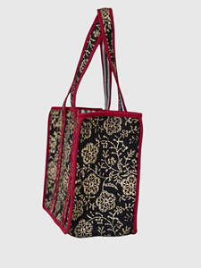 Sac fourre-tout en coton brodé bohème avec motif floral, sac de shopping pour femmes, toutes saisons, fermeture ouverte - Product Image 4