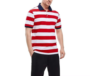 Camiseta de Rugby a Rayas para Hombre OEM |   Piqué de Algodón |   Rojo Blanco Marino |   Estilo Preppy |   Fabricante de Marca Privada en Pakistán - Product Image 1
