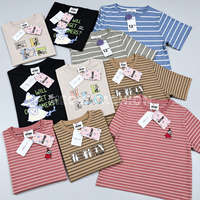 T-shirt en coton rayé unisexe pour enfants MEOW FASHION avec motif patch chat, fabriqué au Bangladesh, vente en gros, lot excédentaire, filles et garçons