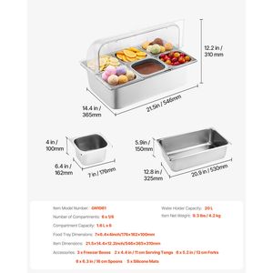 Vassoio di Servizio a 6 Scomparti in Acciaio Inox, Contenitore per Esposizione Alimenti con Dispenser per Condimenti e Espositore per Buffet - Product Image 4