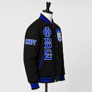 Veste universitaire Phi Beta Sigma noire et bleue avec lettres grecques brodées, veste de baseball pour homme, style preppy - Product Image 2