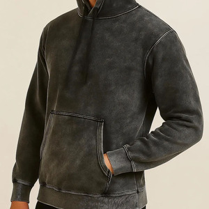 Sweat à capuche décontracté en coton lavé pour homme, couleur unie, en molleton bouclette, avec poche, coupe classique, idéal pour l'automne - Product Image 3