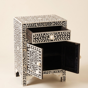 Handmade Modern Eco-Friendly Bone Inlay <b>Bedside</b> <b>Table</b> with 2 Drawers and Ottomans - Product Image 5