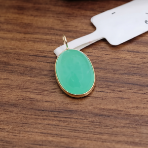 Nouveau naturel ovale Cabochon coupe chrysophrase pierre précieuse pendentif 18k or jaune fait à la main femmes pendentif bijoux pour la vente en gros - Product Image 5