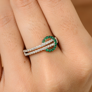 18K Gold Emerald and <b>Diamond</b> Accent Belt Buckle <b>Ring</b> - Product Image 1
