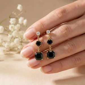 <b>Black</b> Obsidian Cushion Cut And Round Faceted Drop <b>Earrings</b> Handmade Minimalist Gemstone <b>Stud</b> Dangle <b>Earrings</b> 925 Sterling Silver - Product Image 6