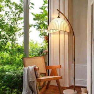 Most Selling Bamboo Arc Floor <b>Lamp</b> With Rattan Pleated <b>Shade</b> - Product Image 6