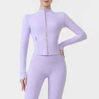 Vêtement de yoga de haute qualité, respirant, à haute élasticité, coupe ajustée, fermeture éclair intégrale, imperméable, en spandex/nylon, col montant