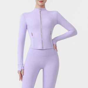 Vêtement de yoga de haute qualité, respirant, à haute élasticité, coupe ajustée, fermeture éclair intégrale, imperméable, en spandex/nylon, col montant - Product Image 3