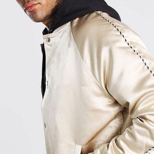 High Quality <b>Black</b> Satin Silk Button Up Varsity Bomber Jacket Low MOQ Street Fashion Clothes Supplier Cut & Sew Casual Jackets - Product Image 5