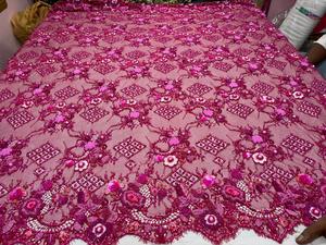 Tela de encaje rosa con cuentas y lentejuelas bordadas, malla de tul para vestido de novia, prenda de fiesta, ribete de encaje francés con patrón de diamantes - Product Image 2