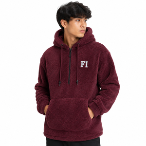 Sweat à capuche unisexe en sherpa doux de haute qualité, logo brodé personnalisé, poche avant, coupe classique, sweat à capuche en molleton de coton pour homme, USA - Product Image 1