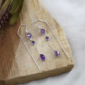 Pendientes Largos de Plata de Ley 925 con Amatista, Cadena Larga con Colgante de Piedra Preciosa Morada, Joyería de Exportación de la India - Product Image 5