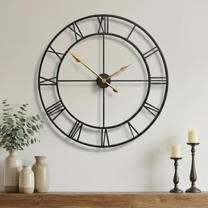 Horloge de bureau/murale minimaliste en laiton, design circulaire, chiffres romains, mouvement mécanique, sonnerie horaire, couleur noire, anniversaire - Product Image 3