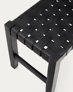 Banco Moderno de Cuero Negro Tejido para Dormitorio y Entrada, Banco Minimalista de Madera Maciza para Hotel, Sala de Estar - Product Image 4