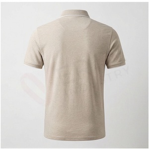 Polo en coton beige à manches courtes pour homme, coupe classique, tricot uni, design décontracté et respirant - Product Image 2