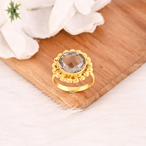 Natural Smoky <b>Quartz</b> Brass <b>Ring</b> Handmade Gemstone Jewelry for Women - Product Image 2