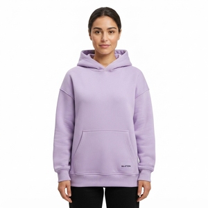 Sudadera con capucha extragrande de forro polar color lavanda para mujer, con bolsillo canguro, estilo casual urbano, etiqueta personalizada - Product Image 1