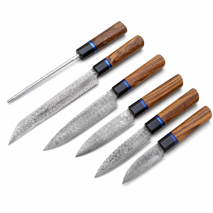 6 Piece Damascus Kitchen <b>Knife</b> <b>Set</b> with Sharpener Wooden Handle Professional Chef <b>Knife</b> Collection OEM ODM Manufacturer - Product Image 2