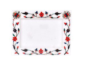 Stone Era Premium <b>White</b> Marble Photo <b>Frame</b> Traditional Floral Inlay Design for Lightweight Handmade Gift for Home Office - Product Image 3