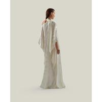 Robe élégante asymétrique drapée en coton écoresponsable, couleur unie, col en V, épaule dénudée, longueur ras du sol, coupe fourreau et ligne A