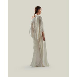 Robe de soirée élégante asymétrique à une épaule, longueur ras du sol, en mousseline de couleur unie, avec drapé asymétrique et manches longues - Product Image 5