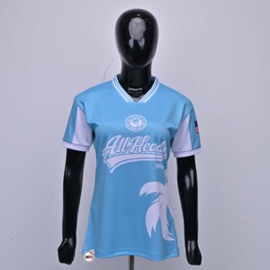 Camiseta Deportiva de Manga Corta con Cuello en V para Hombre Allheads FC, Color Azul Claro, con Estampado de Palmeras por Sublimación, Transpirable, Corte Regular - Product Image 1