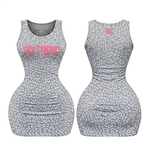 <b>Custom</b> Logo Leopard Print Tank <b>Dress</b> Women Sexy Sleeveless Bodycon Knee-Length Club Breathable Side Stripe Knitted 65% Polyamide - Product Image 3