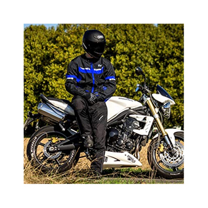 Blouson de moto réfléchissant noir et bleu pour homme, manches longues, coupe-vent, color-block, toutes saisons, tenue de course - Product Image 6